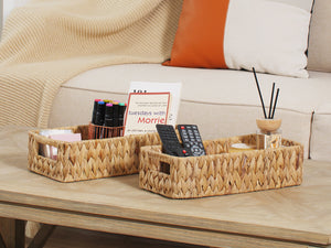 Rectangular Water Hyacinth Basket with Built-in Handles, Small, 2 Pack
