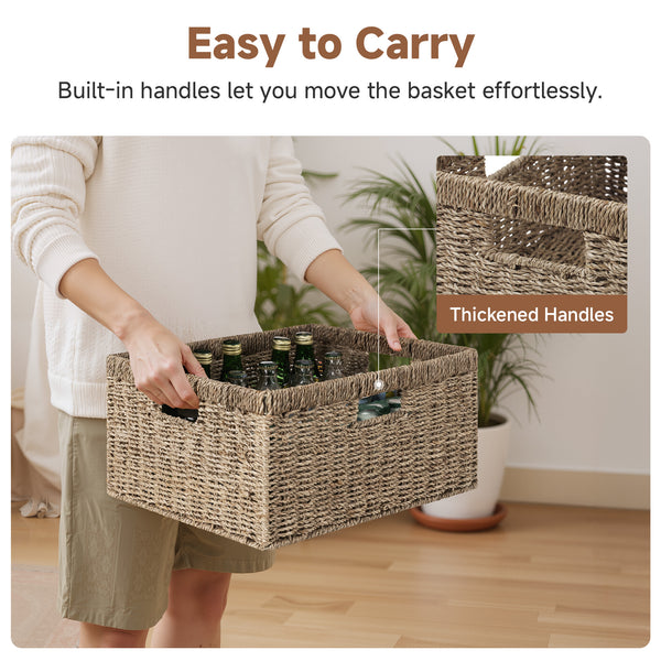 Large Rectangular Seagrass Basket with Built-in Handles, 1 Pack