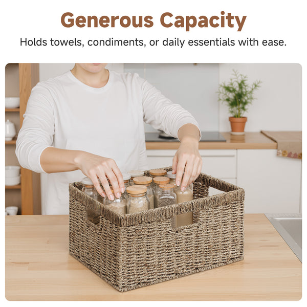 Large Rectangular Seagrass Basket with Built-in Handles, 1 Pack
