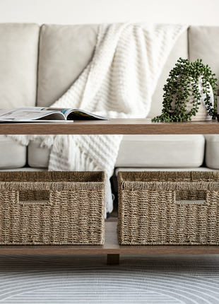 Large Rectangular Wicker Basket with Built-in Handles, 1 Pack
