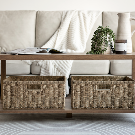 StorageWorks Large Rectangular Wicker Basket with Built-in Handles, 1 Pack