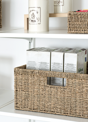 Large Rectangular Wicker Basket with Built-in Handles, 1 Pack