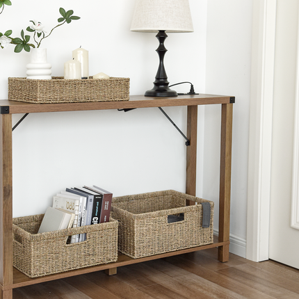 StorageWorks Large Rectangular Wicker Basket with Built-in Handles, 1 Pack