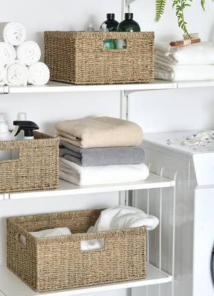 Large Rectangular Wicker Basket with Built-in Handles, 1 Pack
