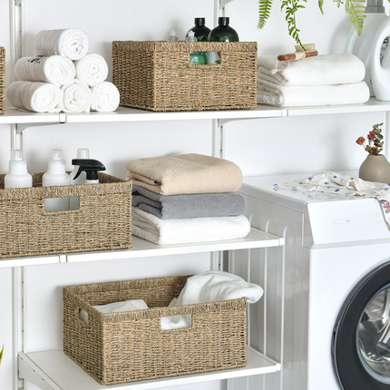 StorageWorks Large Rectangular Wicker Basket with Built-in Handles, 1 Pack