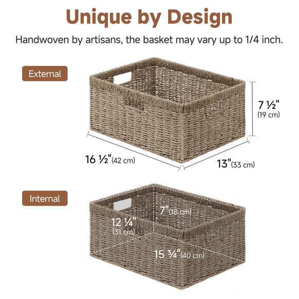 Large Rectangular Wicker Basket with Built-in Handles, 1 Pack