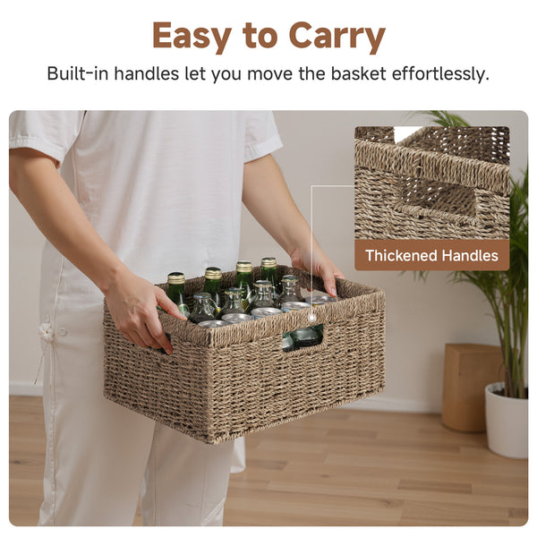Large Rectangular Seagrass Basket with Built-in Handles, 1 Pack