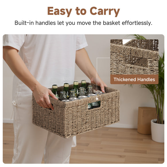 Large Rectangular Wicker Basket with Built-in Handles, 1 Pack