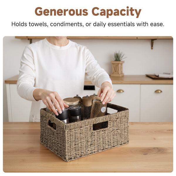 Large Rectangular Seagrass Basket with Built-in Handles, 1 Pack