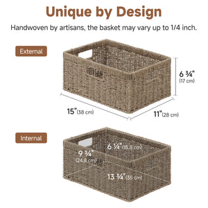 Large Rectangular Seagrass Basket with Built-in Handles, 1 Pack