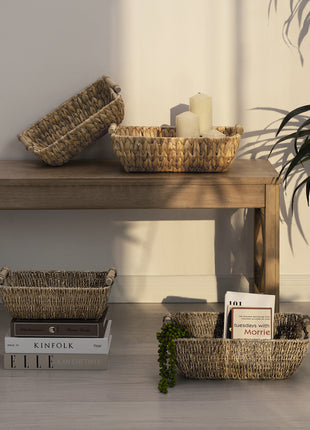 Wicker Basket for Organizing, Basket with Wooden Handles, 2 Pack