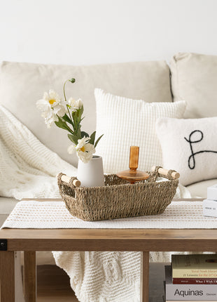 Wicker Basket for Organizing, Basket with Wooden Handles, 2 Pack