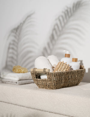 Woven Seagrass Basket with Wooden Handles, 2 Pack