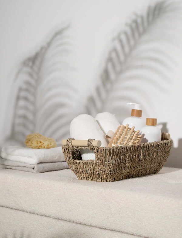 Woven Seagrass Basket with Wooden Handles, 2 Pack