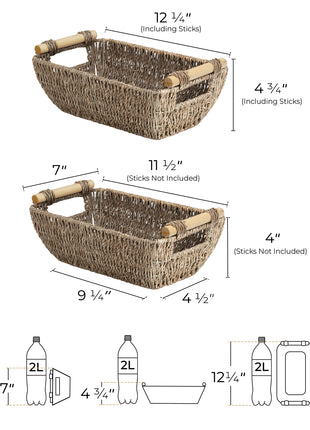 Wicker Basket for Organizing, Basket with Wooden Handles, 2 Pack