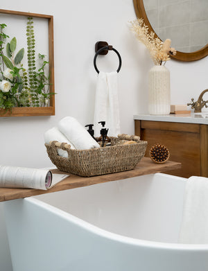 Woven Seagrass Basket with Wooden Handles, 2 Pack