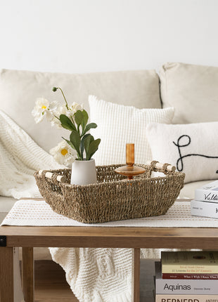 Wicker Basket for Organizing, Basket with Wooden Handles, 2 Pack
