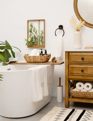 Woven Water Hyacinth Basket with Wooden Handles, 2 Pack