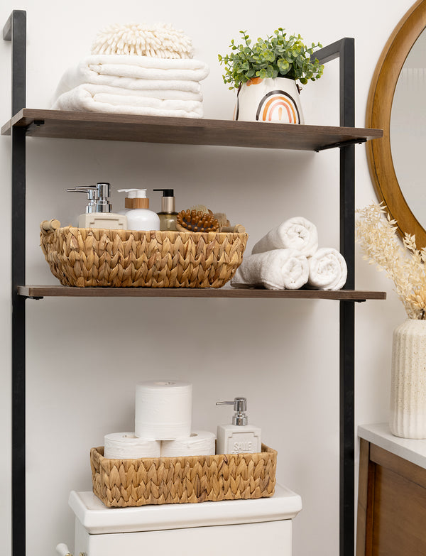 Woven Water Hyacinth Basket with Wooden Handles, 2 Pack