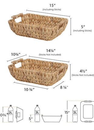 Wicker Basket for Organizing, Basket with Wooden Handles, 2 Pack
