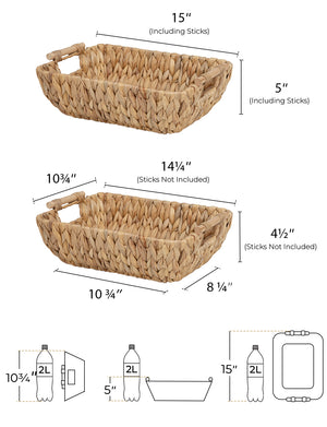 Woven Water Hyacinth Basket with Wooden Handles, 2 Pack