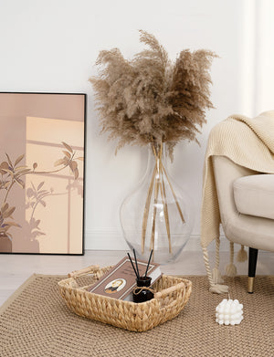 Woven Water Hyacinth Basket with Wooden Handles, 2 Pack