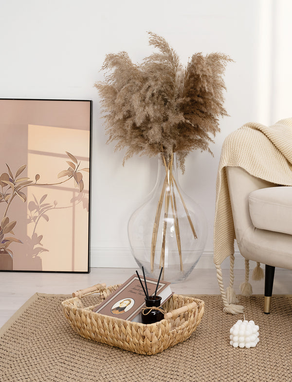 Woven Water Hyacinth Basket with Wooden Handles, 2 Pack