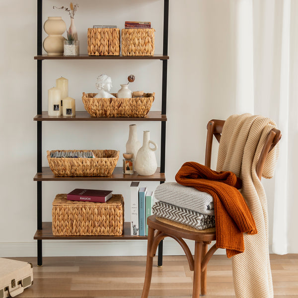 Woven Water Hyacinth Basket with Wooden Handles, 2 Pack