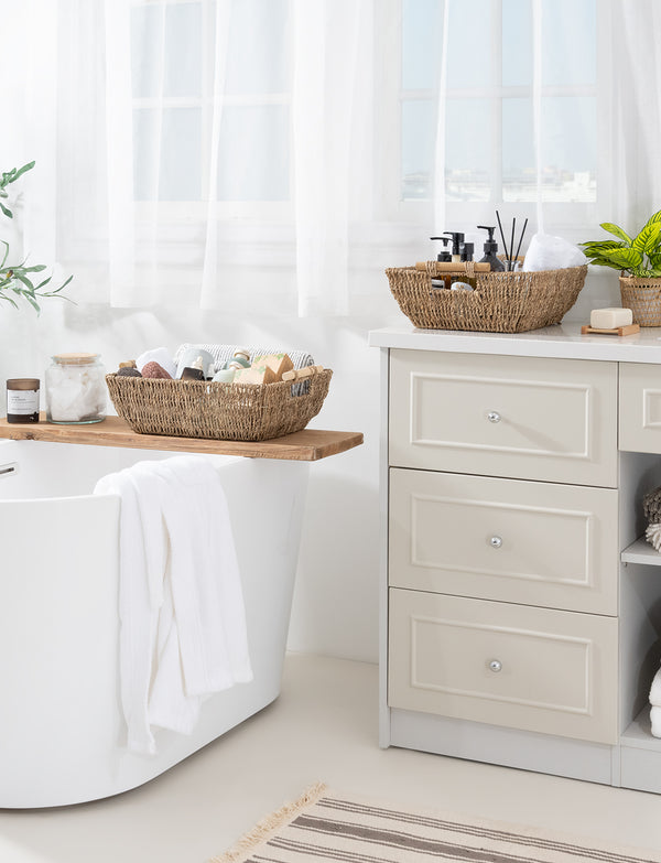 Woven Seagrass Basket with Wooden Handles, 2 Pack