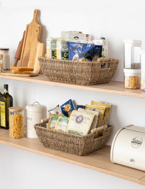 Woven Seagrass Basket with Wooden Handles, 2 Pack