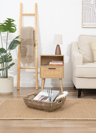 Wicker Basket for Organizing, Basket with Wooden Handles, 2 Pack
