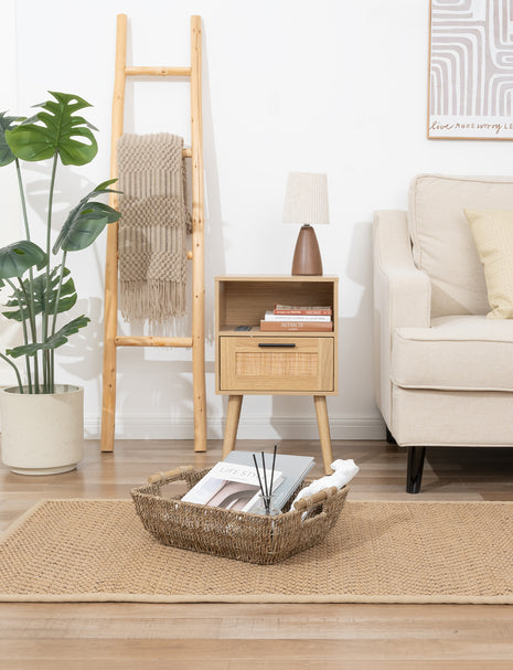 Woven Wicker Basket with Wooden Handles for Organizing, Natural Material, 2 Pack