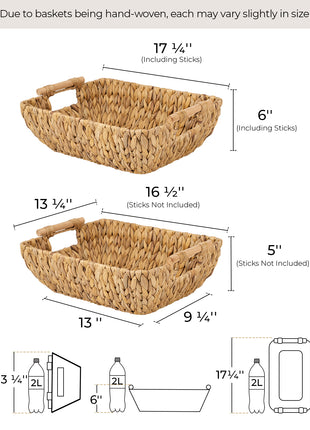 Wicker Basket for Organizing, Basket with Wooden Handles, 2 Pack