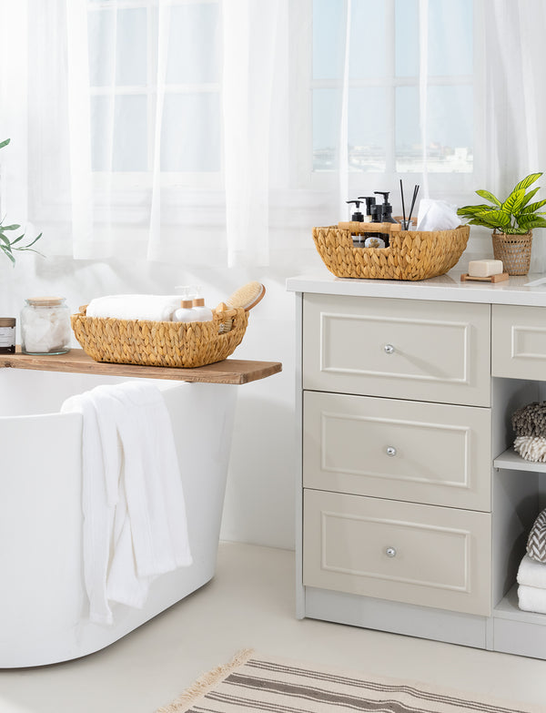 Woven Water Hyacinth Basket with Wooden Handles, 2 Pack