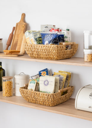 Wicker Basket for Organizing, Basket with Wooden Handles, 2 Pack