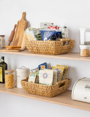 Woven Water Hyacinth Basket with Wooden Handles, 2 Pack