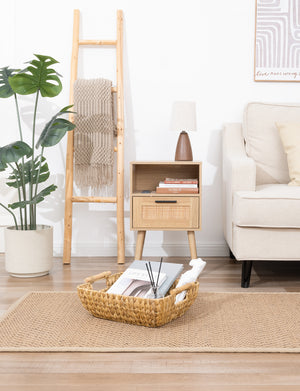 Woven Water Hyacinth Basket with Wooden Handles, 2 Pack