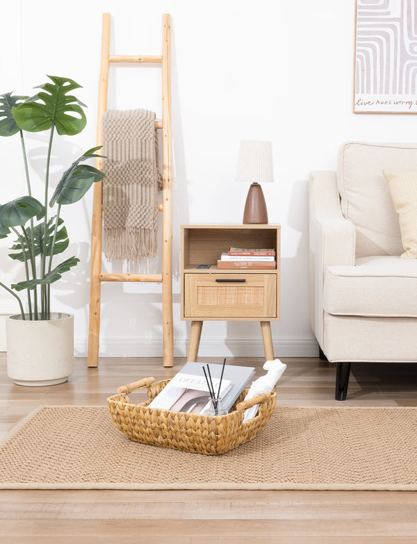 Woven Water Hyacinth Basket with Wooden Handles, 2 Pack