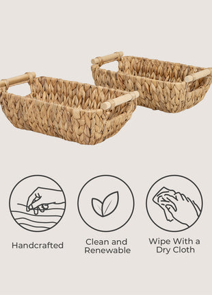 Wicker Basket for Organizing, Basket with Wooden Handles, 2 Pack