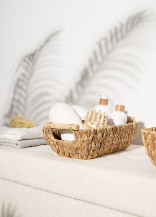 Wicker Basket for Organizing, Basket with Wooden Handles, 2 Pack
