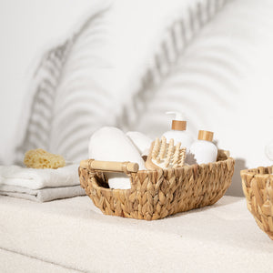 Woven Water Hyacinth Basket with Wooden Handles, 2 Pack