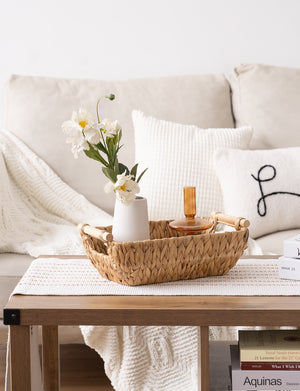 Woven Water Hyacinth Basket with Wooden Handles, 2 Pack