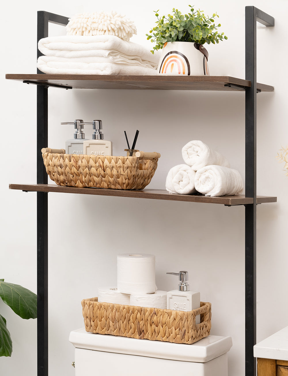 Woven Water Hyacinth Basket with Wooden Handles, 2 Pack