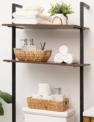 Woven Water Hyacinth Basket with Wooden Handles, 2 Pack