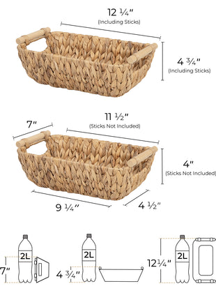 Wicker Basket for Organizing, Basket with Wooden Handles, 2 Pack