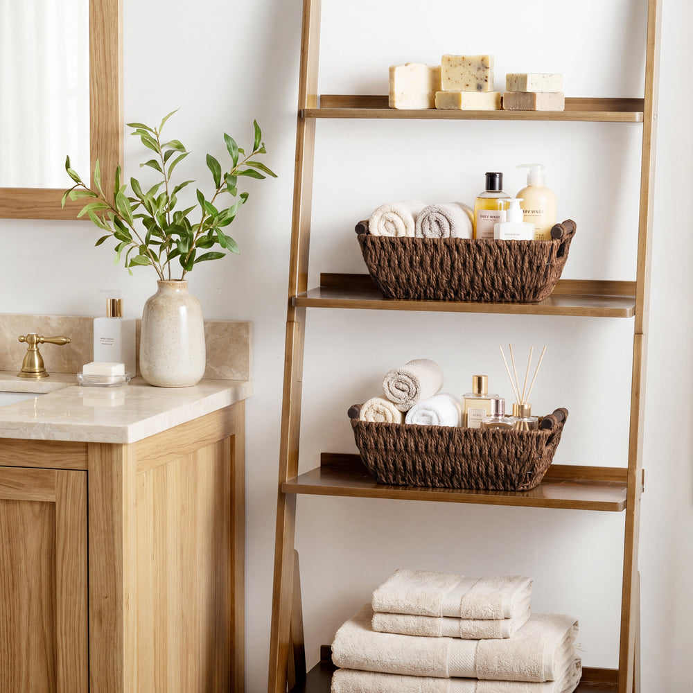 Handwoven Wicker Basket with Wooden Handles, Paper Rope, 2 Pack