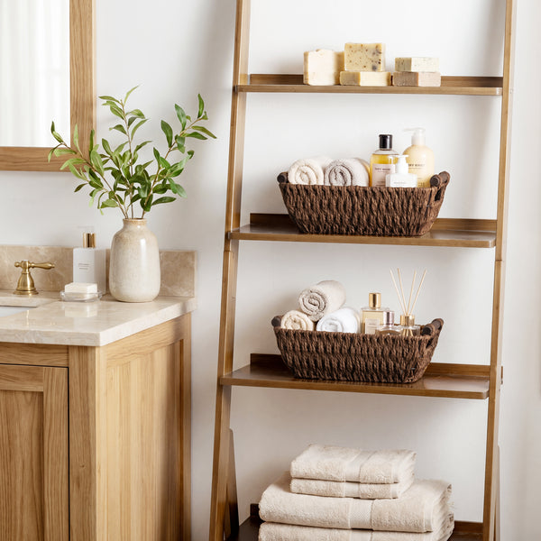 Handwoven Wicker Basket with Wooden Handles, Paper Rope, 2 Pack