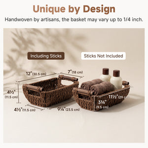 Handwoven Wicker Basket with Wooden Handles, Paper Rope, 2 Pack