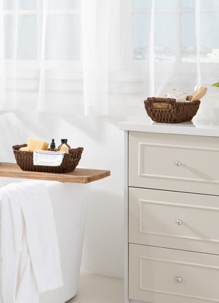 Wicker Basket for Organizing, Basket with Wooden Handles, 2 Pack