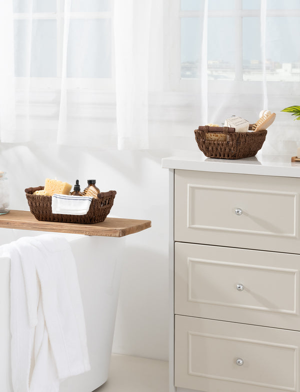 Handwoven Wicker Basket with Wooden Handles, Paper Rope, 2 Pack